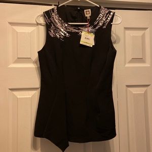 Anne Klein Asymmetrical Top with Beaded/Sequin neckline